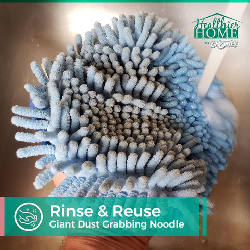 CHOMP! Microfiber Mop Refill Pack: 5 Minute CleanWalls 2-Pack Giant Noodle Blue Duster, Reusable Washable Dusting Pads