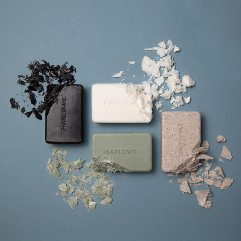 MARLOWE. Soap Discovery Gift Set, Men's Skin Care Variety with Exfoliating Body Scrub, 4 Pack