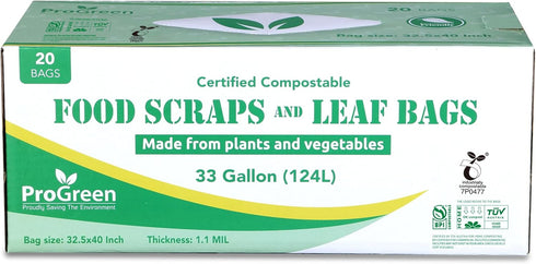 ProGreen 33 1.1 D6400 Compost Bags Gallon Compostable Trash Bags, Extra Thick Mil, Compost Kitchen Bin Bags, Food