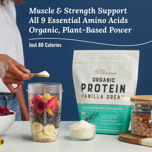 Live Conscious Organic Pea Protein Powder - Vanilla Dream Flavor - 20 Servings, Plant-Based Vegan Protein Blend