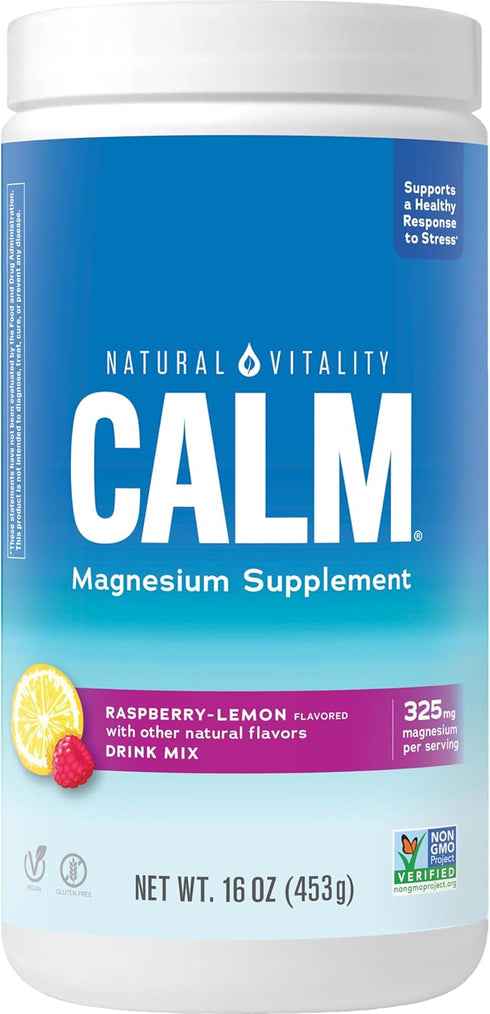 Natural Vitality Calm, 16 oz, Magnesium Citrate Supplement, Anti-Stress Drink Mix Powder, Gluten Free, Vegan & Non-GMO
