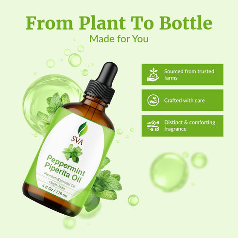 SVA Peppermint Piperita Essential Oil – 4 Fl Oz – 100% Natural for Diffuser, Hair Care, Skin Care, Aromatherapy