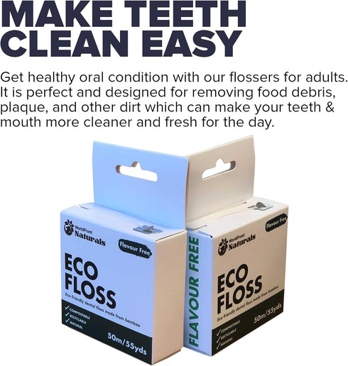 Naturals Dental Floss - Biodegradable White Unflavored Tooth Floss Made of Organic Bamboo, 50m