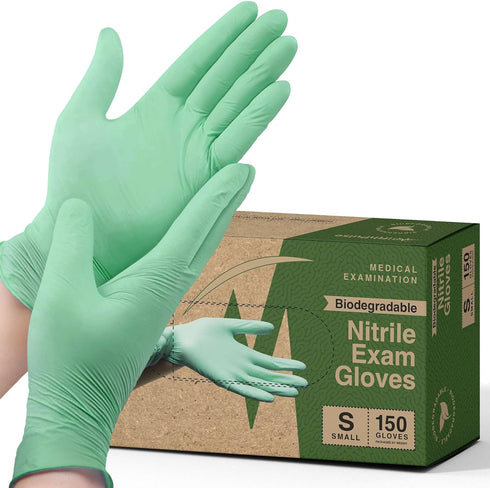 FifthPulse Biodegradable Disposable Nitrile Gloves, 150 Count Green Food Safe Cooking Gloves, Powder and Latex Free