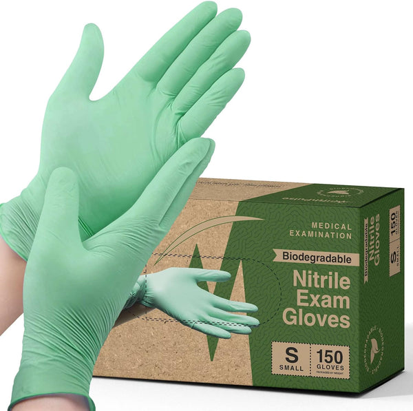FifthPulse Biodegradable Disposable Nitrile Gloves, 150 Count Green Food Safe Cooking Gloves, Powder and Latex Free
