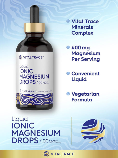 Carlyle Vital Trace Liquid Ionic Magnesium 400 mg | 4 oz | Vegetarian, Non-GMO & Gluten Free Supplement