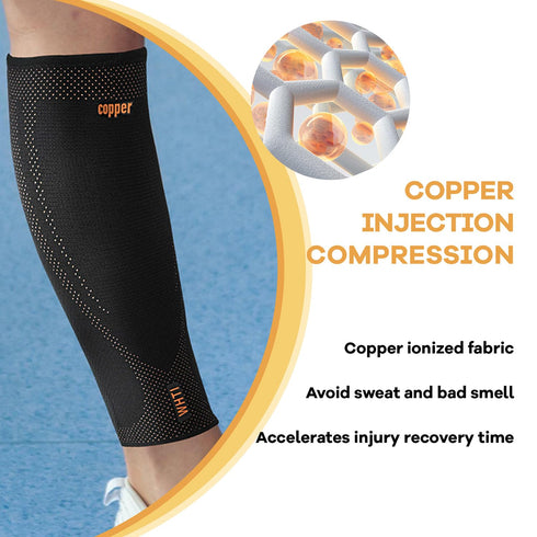 Copper Calf Compression Sleeves - Shin Splint Compression Sleeve for Pain Relief and Varicose Veins (1 Pair)