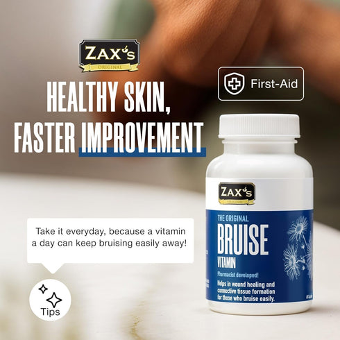 ZAX'S Bruise Vitamin, Pharmacist Developed Bruising Supplements, Zinc, Vitamin K, D3, 60 Caps