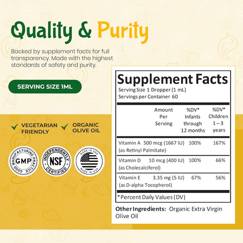 Immune 60 2oz Kiddivit Baby Vitamin A&D Liquid Drops with Vitamin E Gentle & Vision Support Supplement Daily Servings