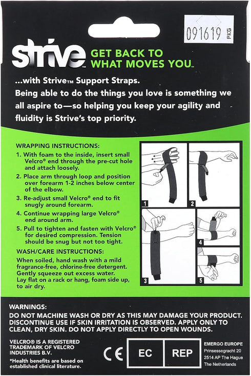 Strive Tennis Elbow Support Strap and Brace for Joint Pain Relief and Muscle Recovery, Made in the USA, For Men or Women