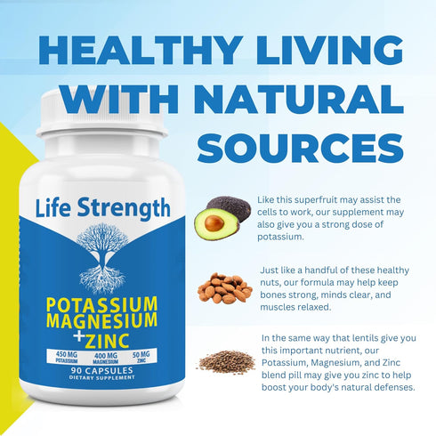 Life Strength Magnesium Potassium Supplements, 90 Capsules for Vascular Health & Leg Cramps
