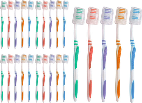 Urban Essentials Bulk Toothbrush Package with Covers, 25 Pack, Extra Soft Toothbrush with Ergonomic Handle