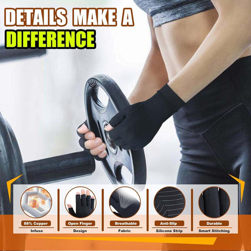 2 Pairs Copper Arthritis Gloves, Fingerless Compression Gloves for Pain Relief and Healing (Black, Medium)