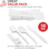 Party Essentials Individually Wrapped Plastic Cutlery Packets/Silverware Kits, White Fork/Spoon/Knife/Napkin/Salt/Pepper, 100 Sets by Party Essentials
