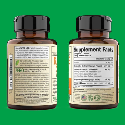 Vegan Glucosamine Chondroitin, 90 Caps Joint Support Supplement without Shellfish, Plant-Based & Non-GMO