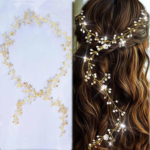 Yean Wedding Hair Vine - Long Bridal Headband Hair Accessories for Bride and Bridesmaid (Gold)