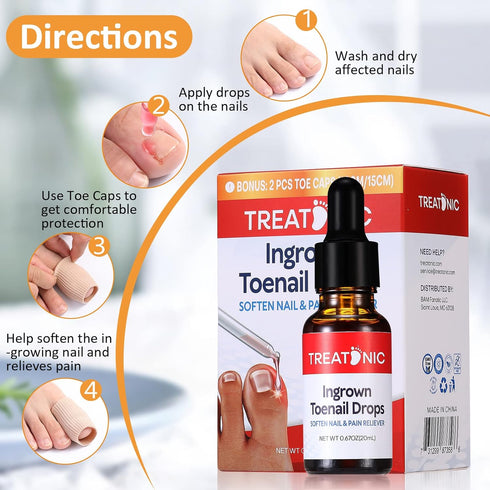 Ingrown Toenail Treatment Kit, Pain Reliever and Softener for Easy Trimming with Silicone Gel Toe Caps