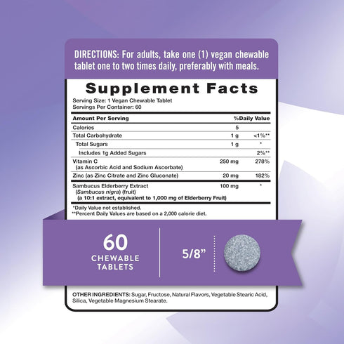 Immune 60 Nature's Truth Elderberry Complex | Chewable Tablets | Plus Vitamin C & Zinc | Mixed Berry | Vegan, Non-GMO