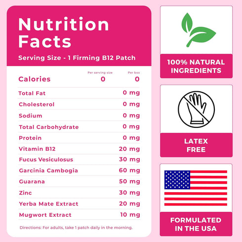 Firming B12 Patches (Pack of 72) - Natural Vitamin Patches for Women, Energy & Body Support