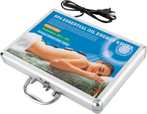 Set, 16Pcs Set Hot Stones Massage Natural Basalt Hot Stones w/Heating Box, Essential Massage Stones Portable
