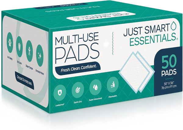 Just Smart Essentials 50 Count XXL Disposable Underpads Super Absorbent, Leakproof, Quick-Dry Bed Pads for