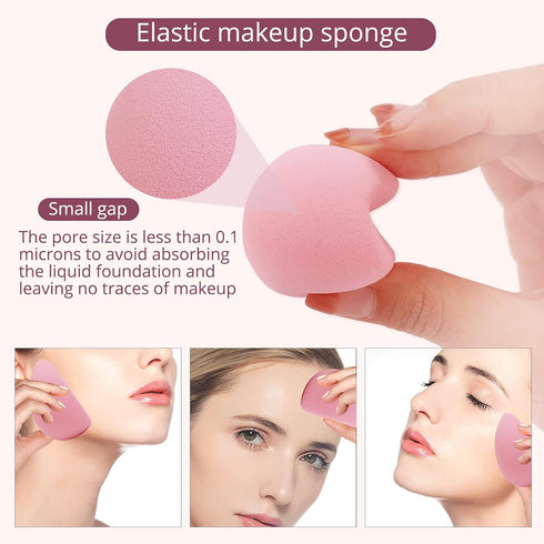 BEAKEY Flat Duo Makeup Sponge Set of 6 - Super Soft 0 Latex Blending Sponge for Flawless Application, Pink