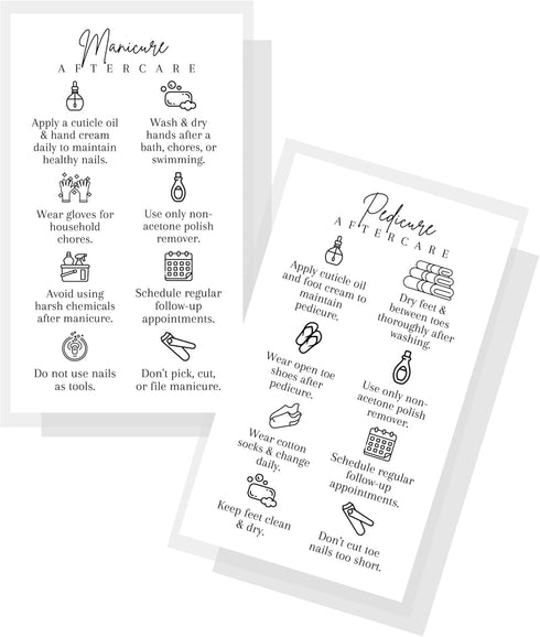 Manicure and Pedicure Aftercare Client Instruction Cards | 50 pk | Minimalist Nail Salon Care Removal Instructions