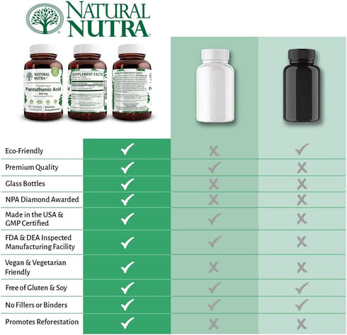 Natural Nutra Time Release Pantothenic Acid 500 mg, Vitamin B5 Supplement, 60 Vegetarian Tablets