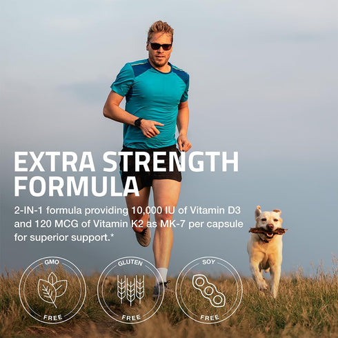 K2 (MK7) D3 10,000 D3 120 K2 MK-7 250 Bronson Vitamin with Extra Strength Supplement Bone and Heart Health Non-GMO