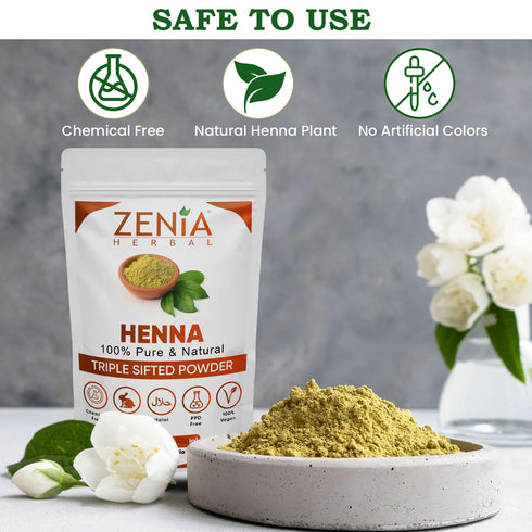 Zenia 100% Pure & Natural Henna Powder, 100 grams (3.5 oz), Orange-Red Hair Color, No Chemicals