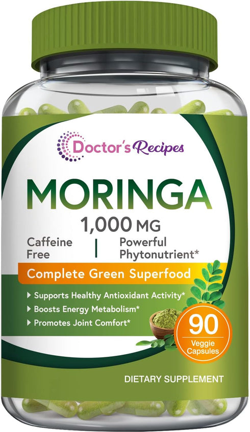 Doctor's Recipes Moringa Capsules, 10,800 mg Strength Per Serving, 50:1 Extract, 90 Non-GMO Caps
