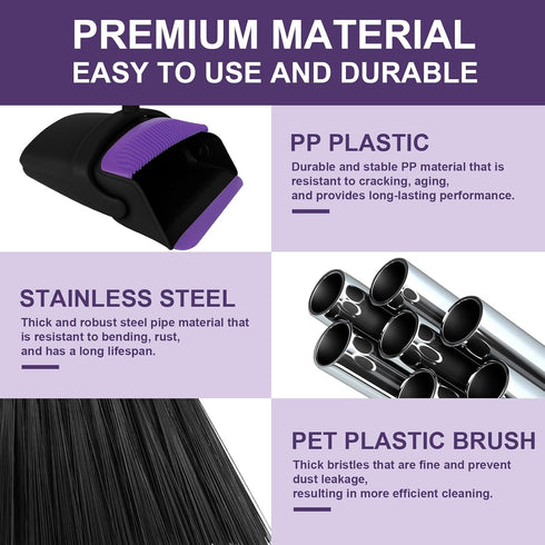Set, 51" Set Set Broom with Dustpan Combo Household Dustpans and Broom, Standing Dust Pan for Home, Purple Cleaning