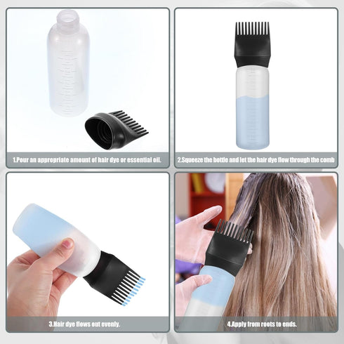 Pimoys 2 Pack Root Comb Applicator Bottle, 6 Ounce, Oil Applicator for Hair Dye with Graduated Scale