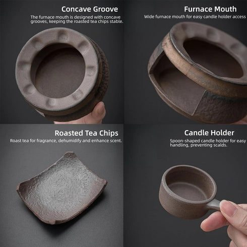 Zen Incense Burner Kit,Ceramic Aromatherapy Burner for Cedar Essential Oil Burner,Tea Light Teapot Warmer Candle Holder