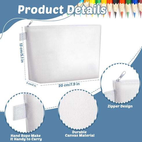 Weewooday 12 Pieces Canvas Makeup Bags, Plain Cosmetic Pouch with Zipper, Blank DIY Bags for Travel Wedding Teacher