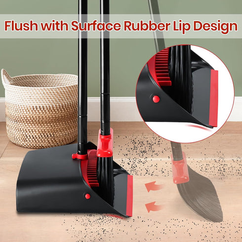 TreeLen Broom and Dustpan Set for Home, Upright Broom and Dustpan Combo Sweep Set