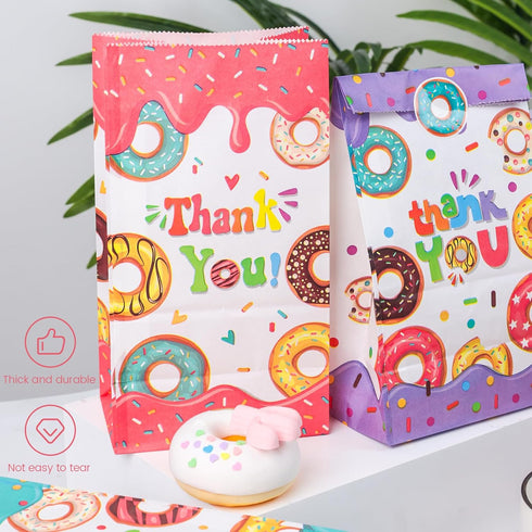 VGOODALL 24PCS Donut Party Favor Bags, Paper Gift Bags with Stickers for Kids Birthday Party Goodie Bags
