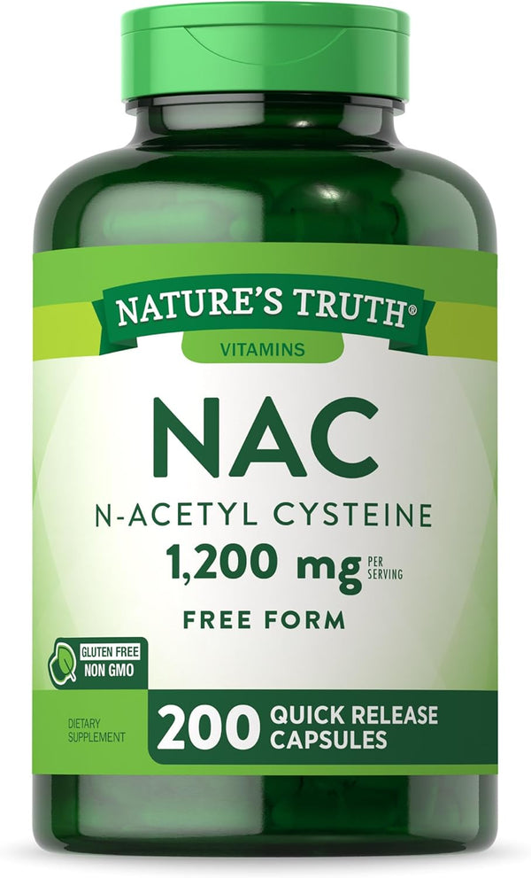 Nature's Truth NAC Supplement, 1200mg, 200 Capsules - Free Form Amino Acid, Non-GMO & Gluten Free