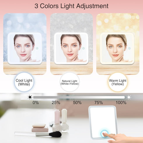 Relavel Travel Makeup Bag with LED Mirror, Waterproof Cosmetic Train Case with Adjustable Brightness, Pink