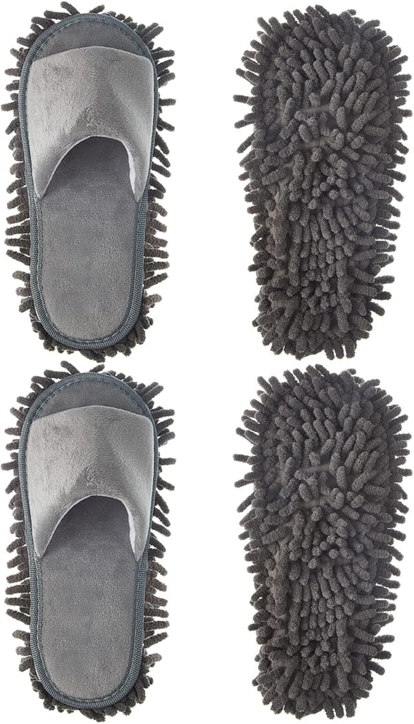 2 Pairs Microfiber Cleaning Mop Slippers, Washable Unisex Dusting Slippers for Floor Cleaning (Gray, Large)