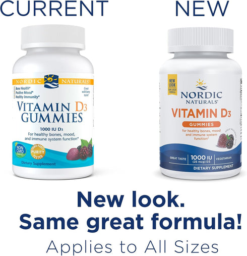 Nordic Naturals Vitamin D3 Gummies, Wild Berry, 1000 IU, 60 Gummies for Healthy Bones & Immune Function