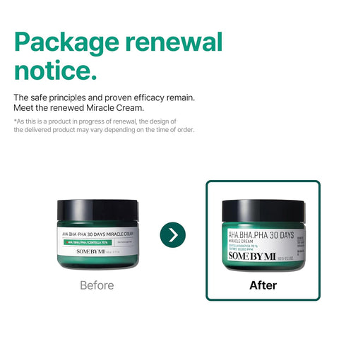 SOME BY MI AHA BHA PHA 30 Days Miracle Cream - 2.02Oz, 60ml - Made from Tea Tree Water for Sensitive Skin - Mild Face Moisturizer for Skin Calming and Soothing - Pore and Sebum Care - Korean Skin Care