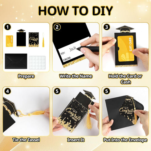 Sereliy 12 Sets Graduation Gift Money Holder with Envelopes & Tassels, Graduation Money Holder Cards, Congrats Grad