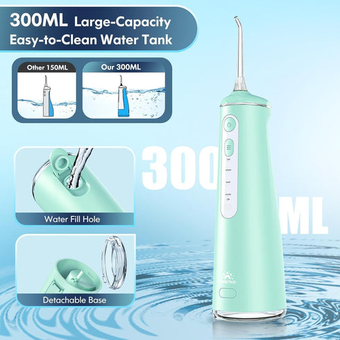 Cordless Water Flosser for Teeth, Portable Dental Cleaner with 8 DIY Modes, 7 Jets, 300ml Tank, Rechargeable (Green)