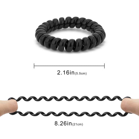 Spiral Plastic Hair Ties, 12 Pcs Black - Coil Ponytail Holders for Thick Hair, No Crease Phone Cord Ties
