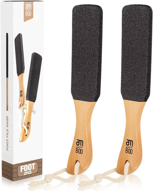 Pumice Stone Foot File (2-Pack), Wooden Handle Scrubber & Callus Remover for Dry Skin and Corns