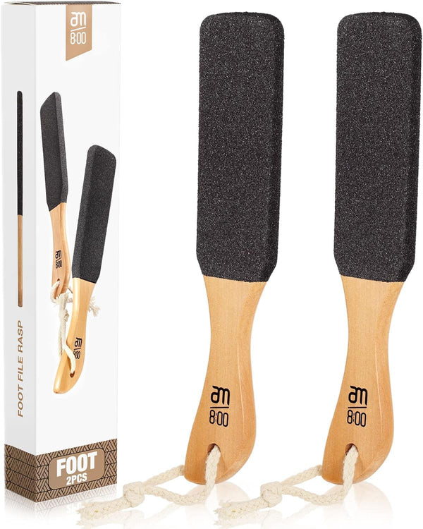 Pumice Stone Foot File (2-Pack), Wooden Handle Scrubber & Callus Remover for Dry Skin and Corns