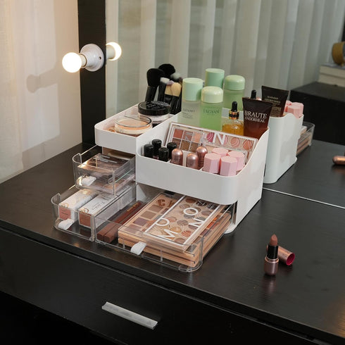 Makeup Organizer and Storage Case, 3 Clear Drawers for Vanity, Skincare, Jewelry Display