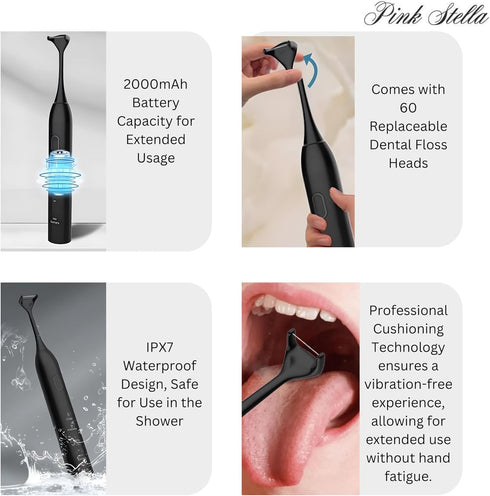 Pink Stella 60 Electric Dental Flosser| Tongue Scrapper| Gum Massager and Stimulator for Adults and Kids| Reuseable