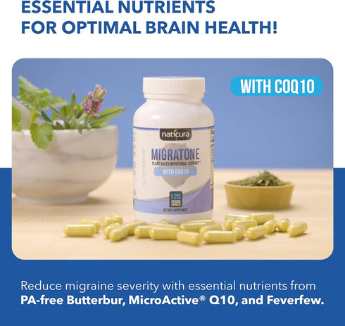 Migratone Migraine Relief, Natural Headache Relief Vitamin with Butterbur, Magnesium, B Vitamins, CoQ10
